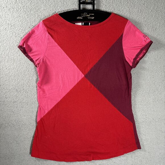 Helly Hansen T Shirt Womens Size XL Diamond Pattern Harlequin Red Pink Boat Neck - Picture 1 of 10